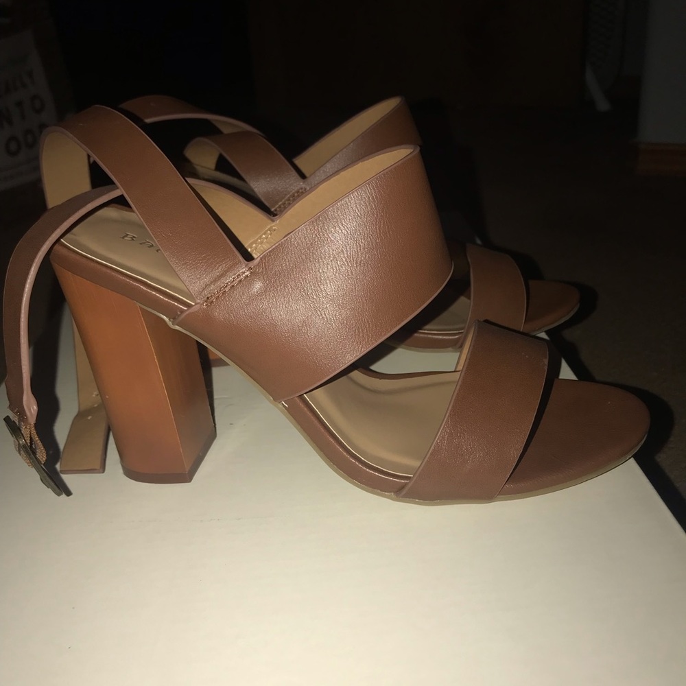 Brown ankle strap heels